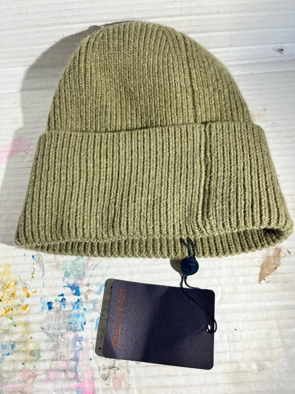 Louis Vuitton Olive Ribbed Wool Beanie with LV Leather Patch - Picture 2 of 3